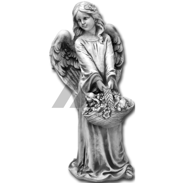 Escultura de un ángel con una cesta